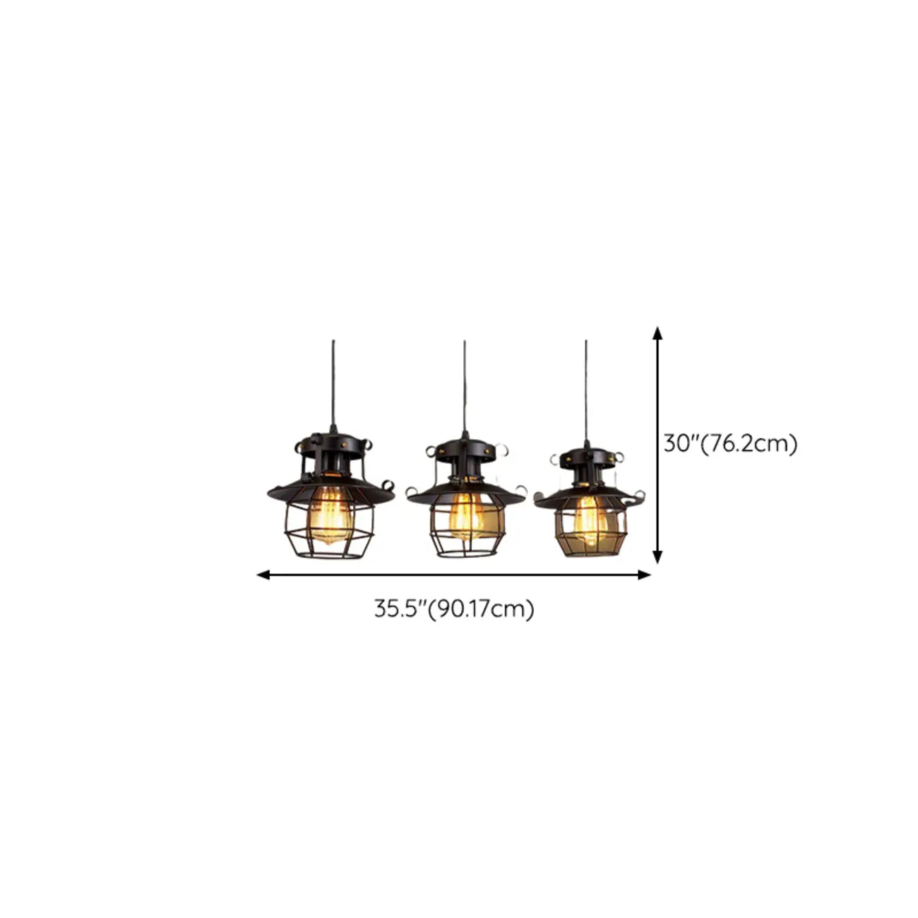 Suspension gothique en fer noir avec cage lumineuse