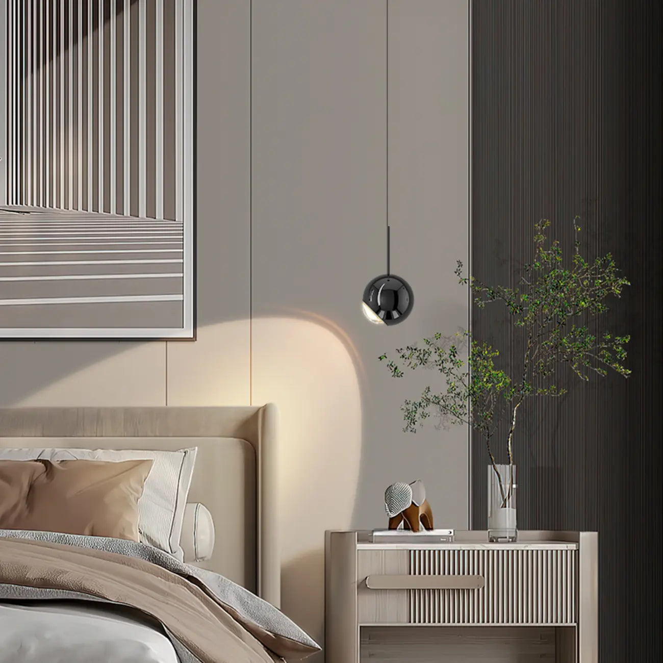 Suspension LED moderne à intensité variable en forme de globe pour chambre à coucher