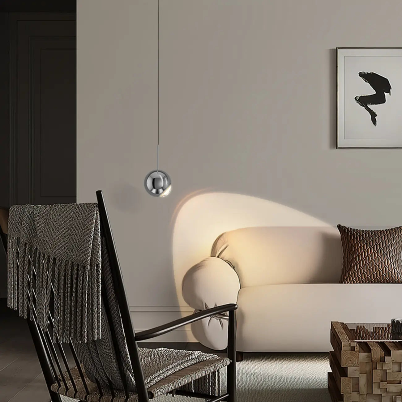 Suspension LED moderne à intensité variable en forme de globe pour chambre à coucher