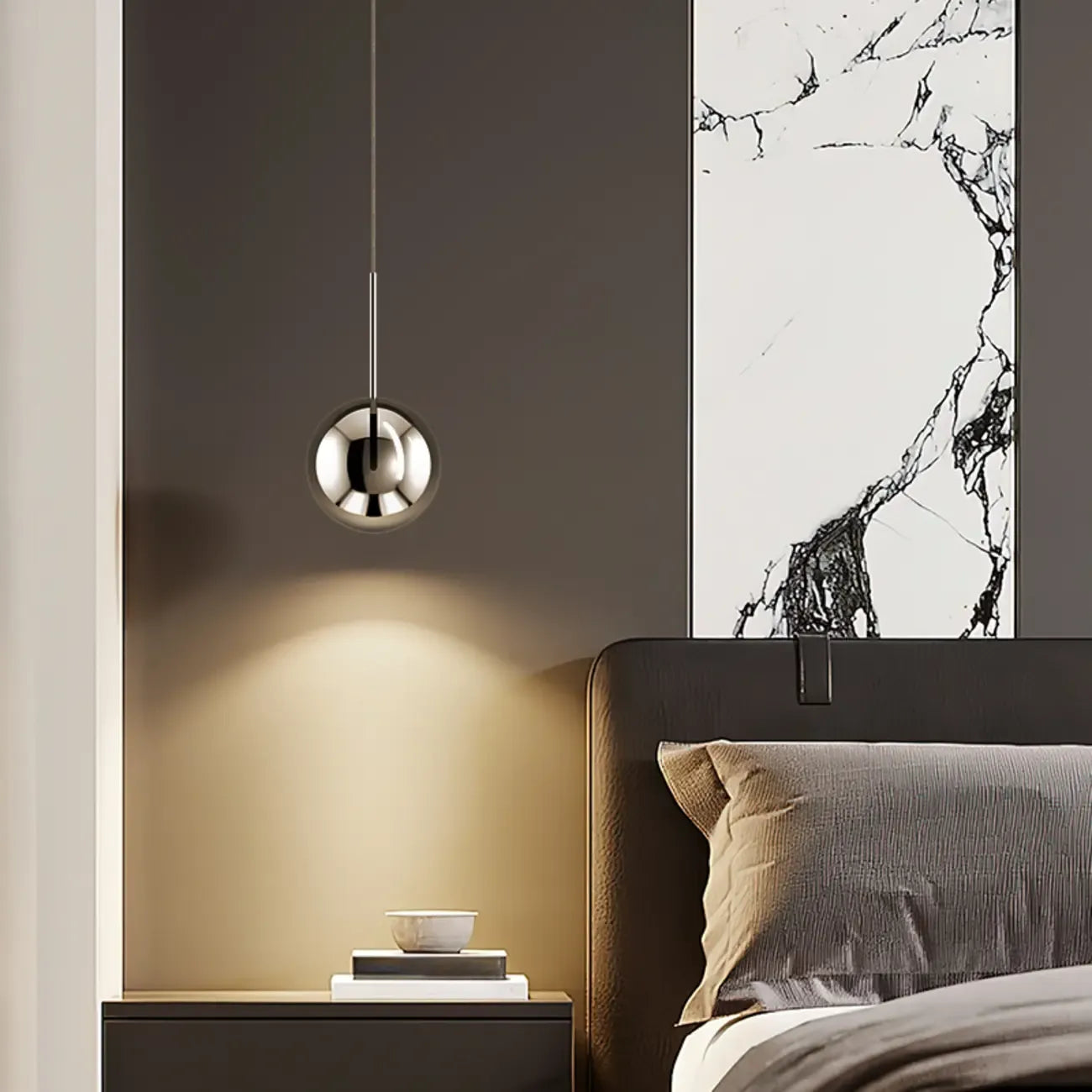 Suspension LED moderne à intensité variable en forme de globe pour chambre à coucher