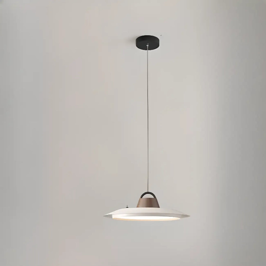 Suspension LED dimmable en métal blanc style grange et noyer