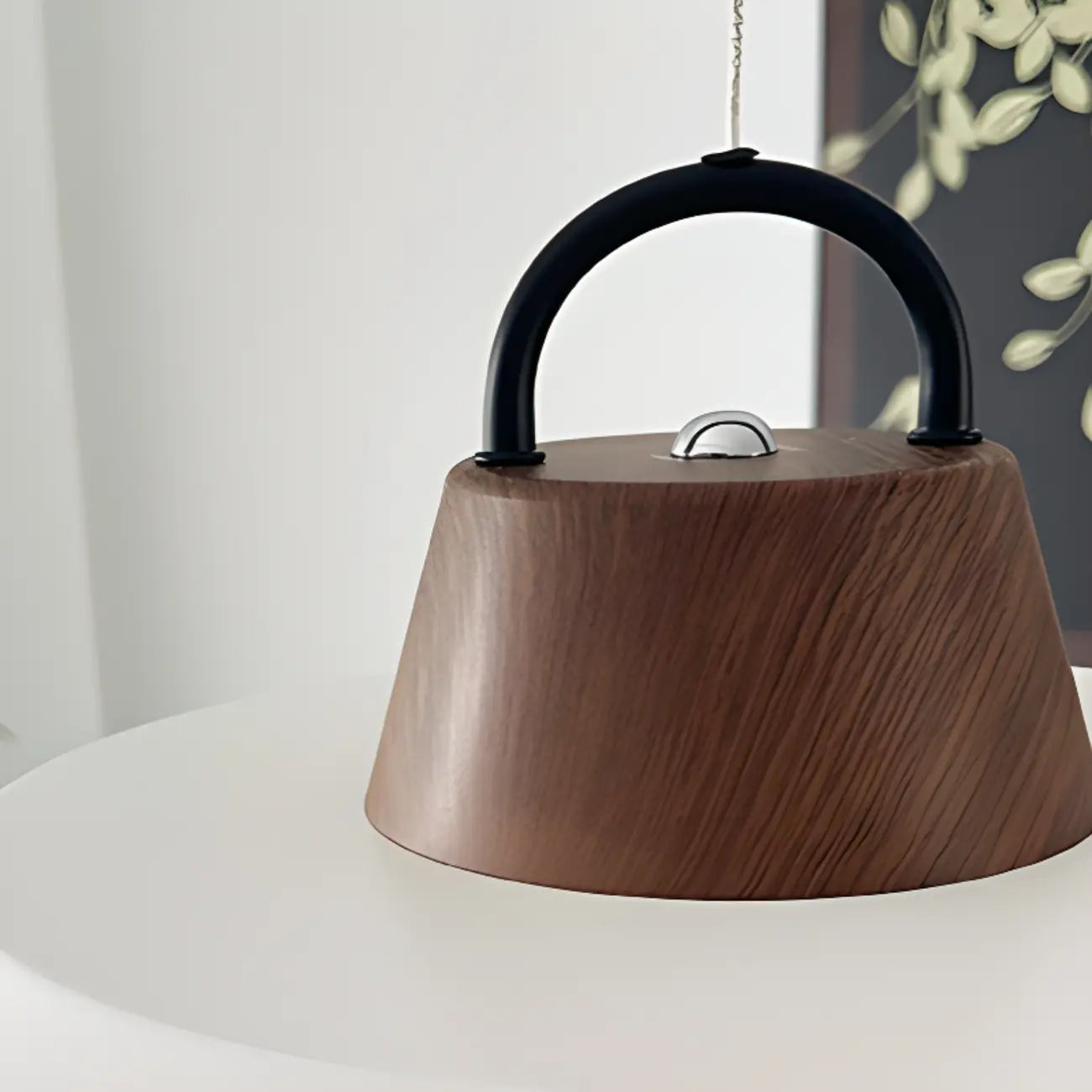 Suspension LED dimmable en métal blanc style grange et noyer