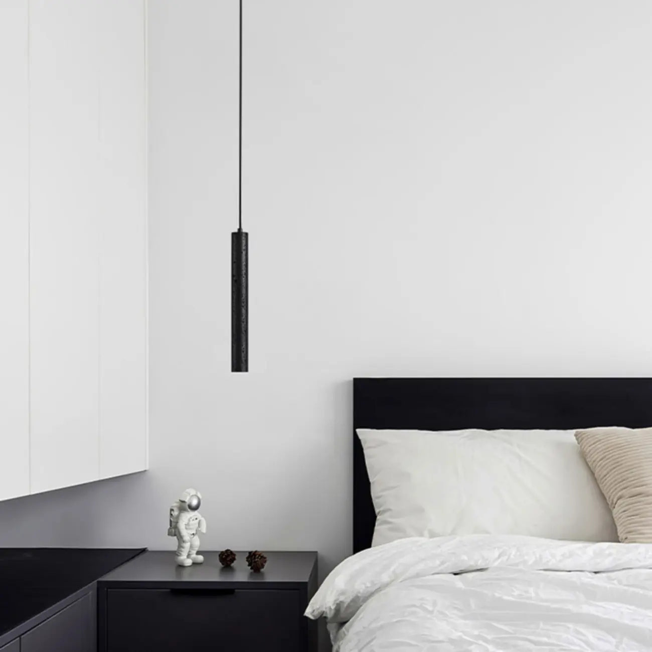 Lampada a sospensione a LED da camera da letto geometrica in pietra nera Art Déco