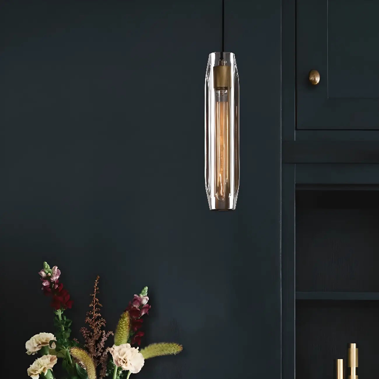 Suspension moderne cylindrique en cristal avec LED pour cuisine/salle à manger