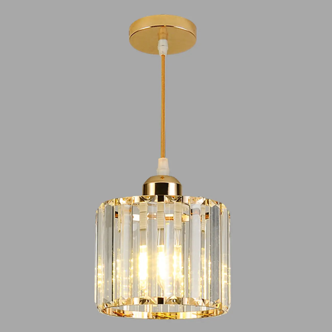 Lampadario a sospensione geometrico Art Déco in metallo dorato e cristallo