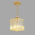 Lampadario a sospensione geometrico Art Déco in metallo dorato e cristallo