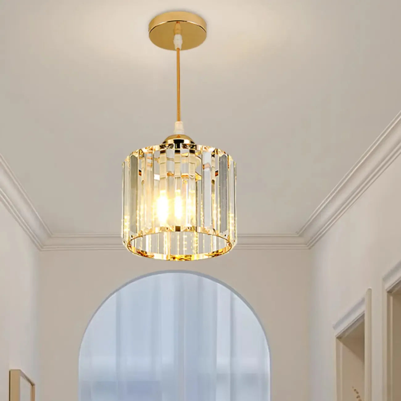 Suspension géométrique Art Déco en métal doré et cristal