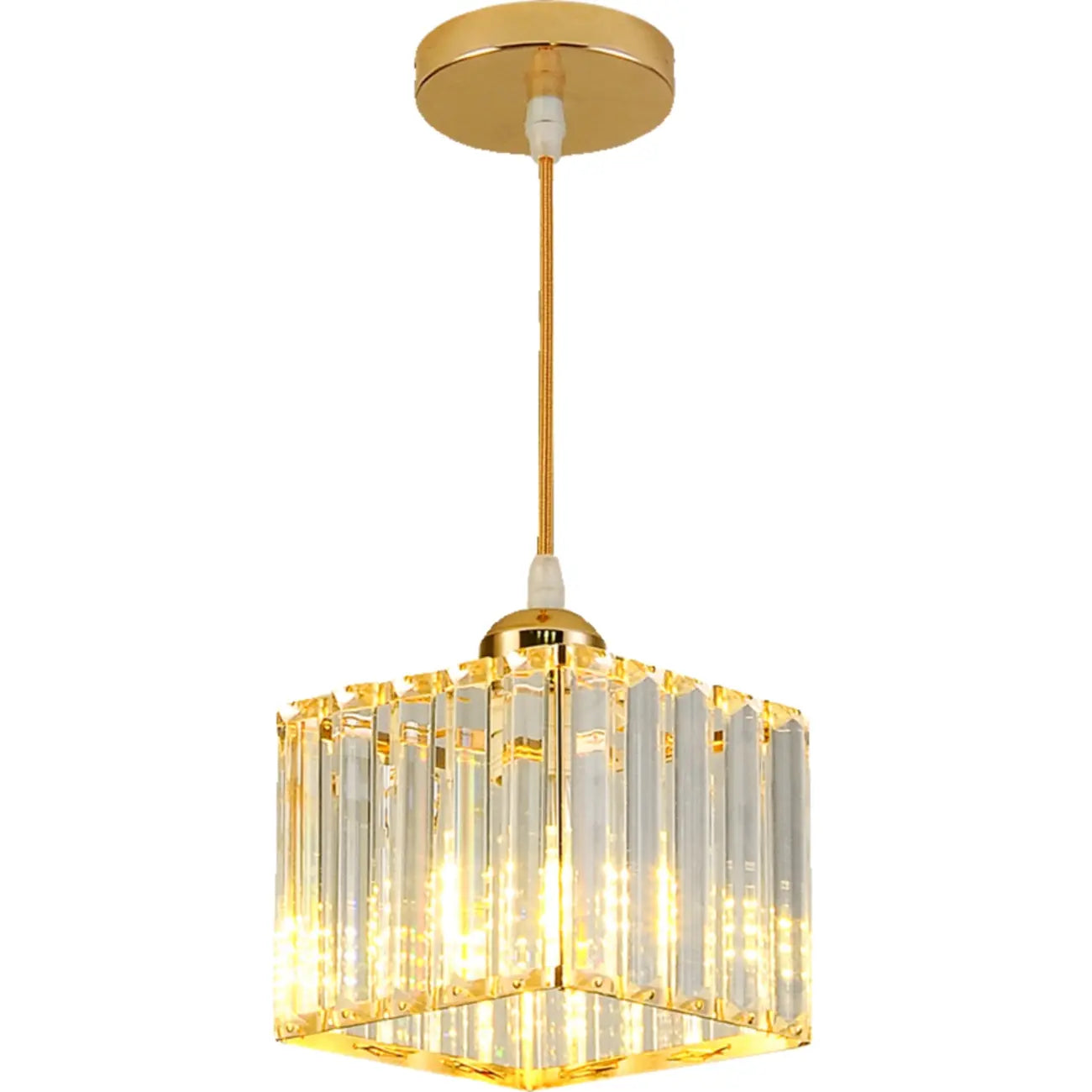 Lampadario a sospensione geometrico Art Déco in metallo dorato e cristallo