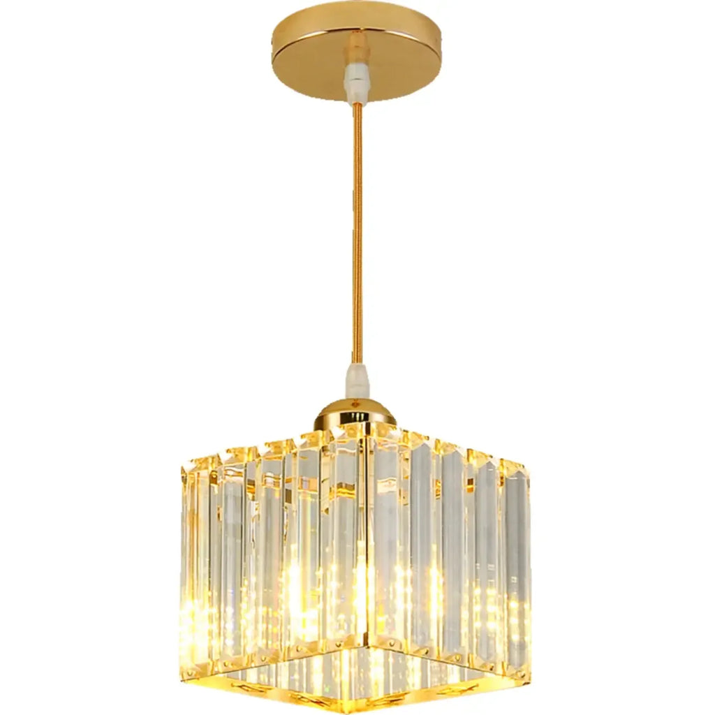 Lampadario a sospensione geometrico Art Déco in metallo dorato e cristallo
