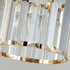 Lampadario a sospensione geometrico Art Déco in metallo dorato e cristallo
