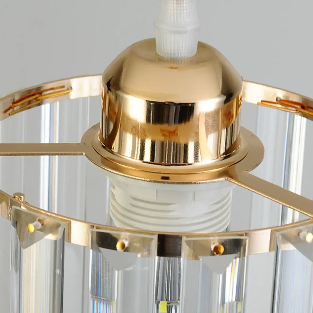 Lampadario a sospensione geometrico Art Déco in metallo dorato e cristallo