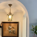 Suspension gothique en métal doré et verre dépoli pour couloir