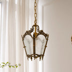 Suspension gothique en métal doré et verre dépoli pour couloir