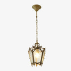 Suspension gothique en métal doré et verre dépoli pour couloir