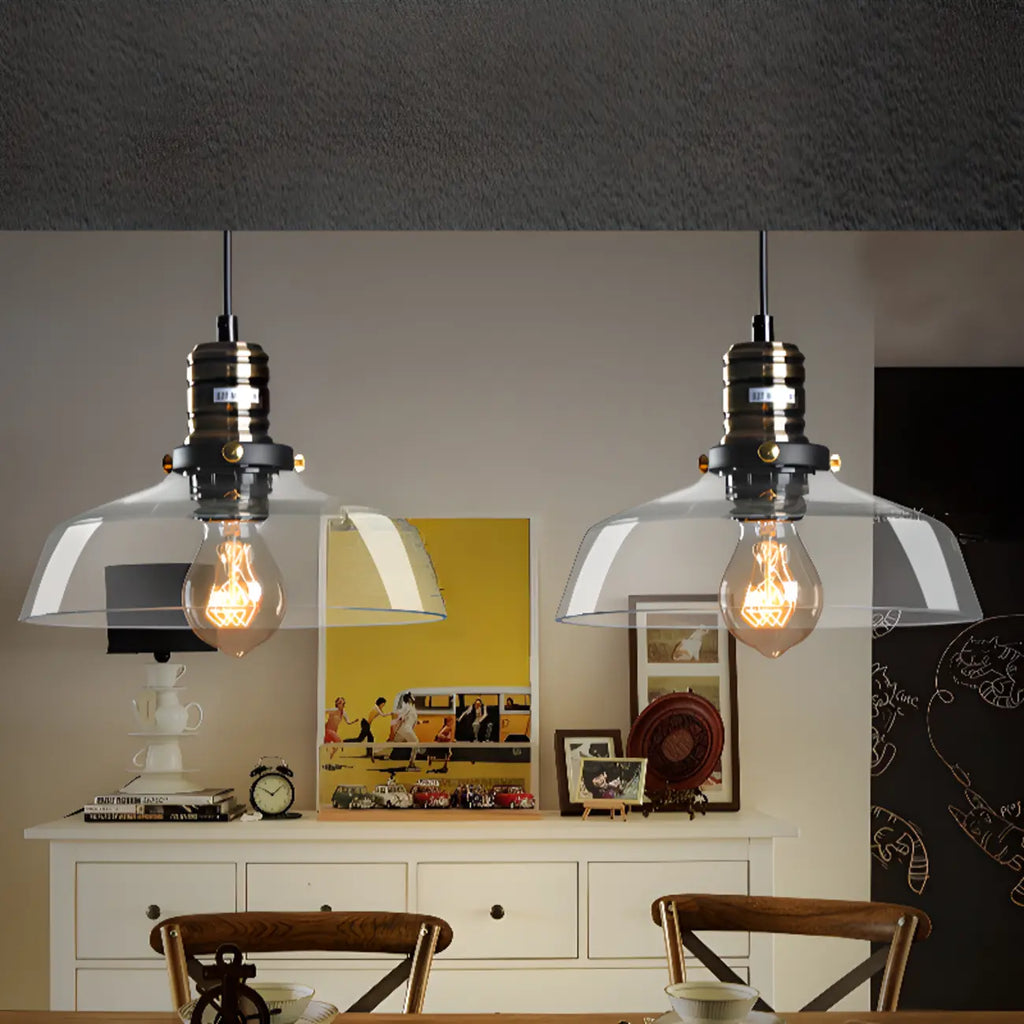 Suspension moderne en verre noir, longueur réglable, idéale pour la cuisine.
