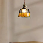 Suspension géométrique en verre jaune dépoli et laiton antique