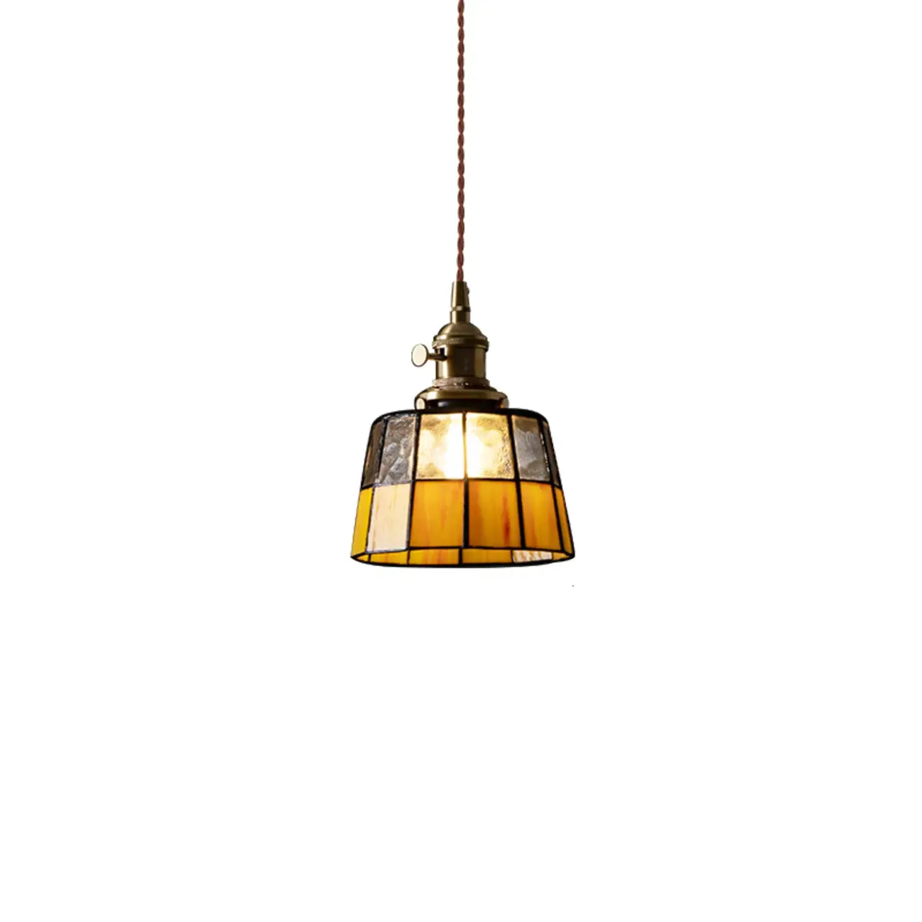 Suspension géométrique en verre jaune dépoli et laiton antique