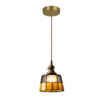 Suspension géométrique en verre jaune dépoli et laiton antique