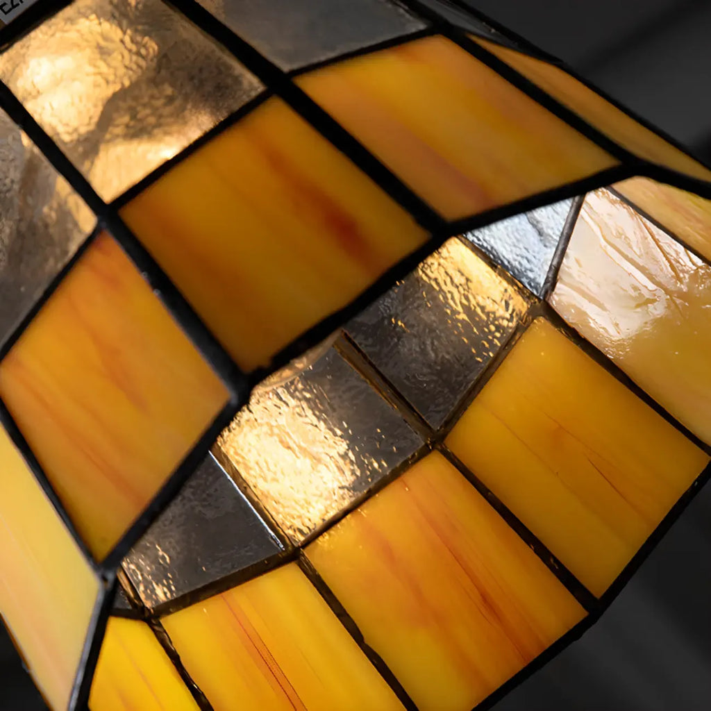 Suspension géométrique en verre jaune dépoli et laiton antique