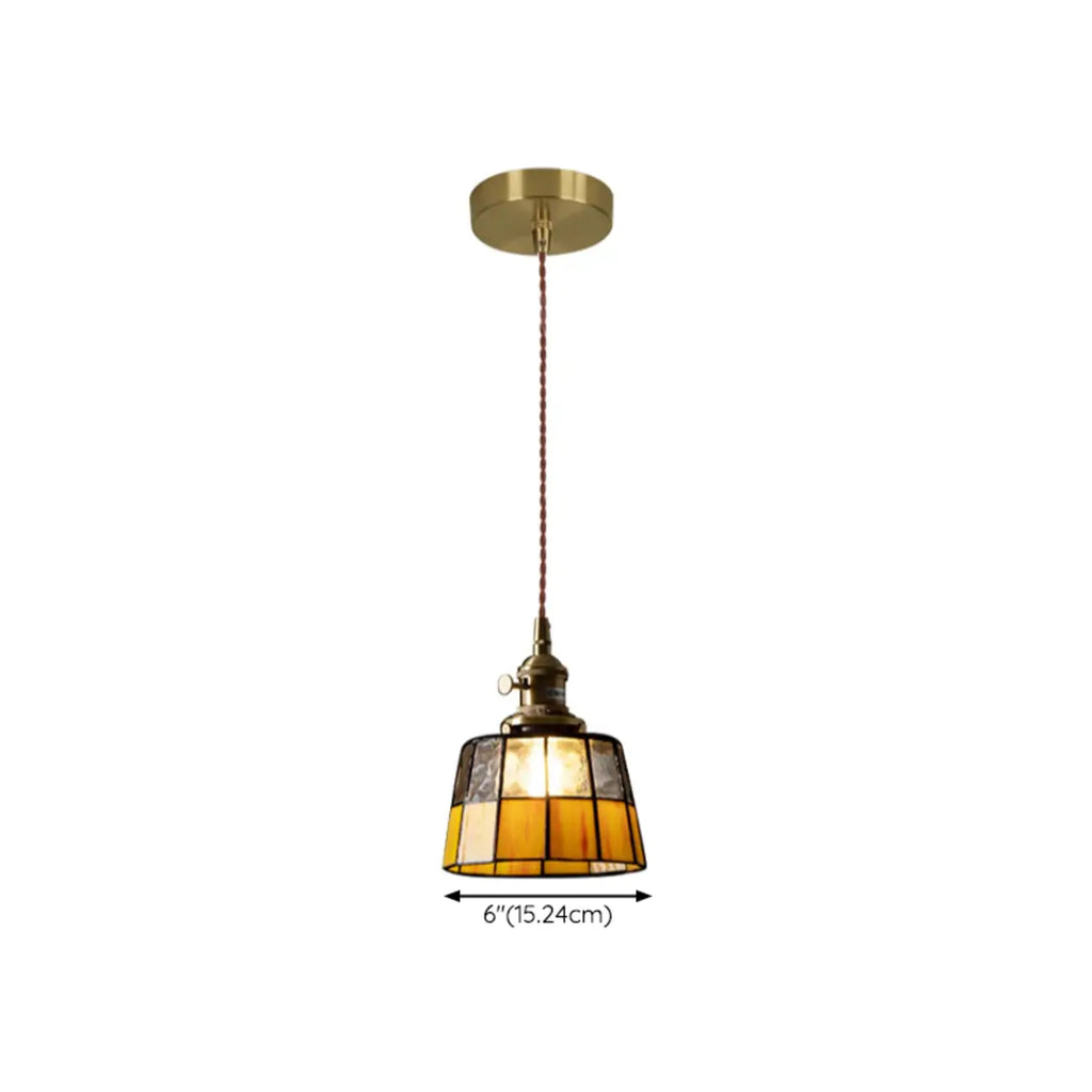 Suspension géométrique en verre jaune dépoli et laiton antique