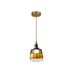 Suspension géométrique en verre jaune dépoli et laiton antique