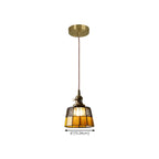 Suspension géométrique en verre jaune dépoli et laiton antique