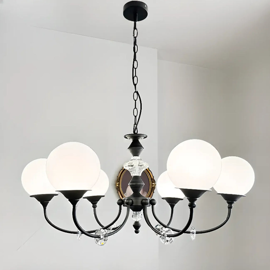 Lustre moderne à 6 lumières en verre noir avec accents de cristal