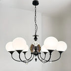 Lustre moderne à 6 lumières en verre noir avec accents de cristal