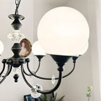 Lustre moderne à 6 lumières en verre noir avec accents de cristal
