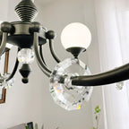 Lustre moderne à 6 lumières en verre noir avec accents de cristal