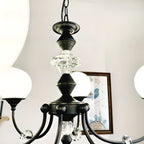 Lustre moderne à 6 lumières en verre noir avec accents de cristal