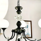 Lustre moderne à 6 lumières en verre noir avec accents de cristal