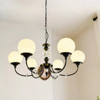 Lustre moderne à 6 lumières en verre noir avec accents de cristal