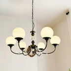 Lustre moderne à 6 lumières en verre noir avec accents de cristal