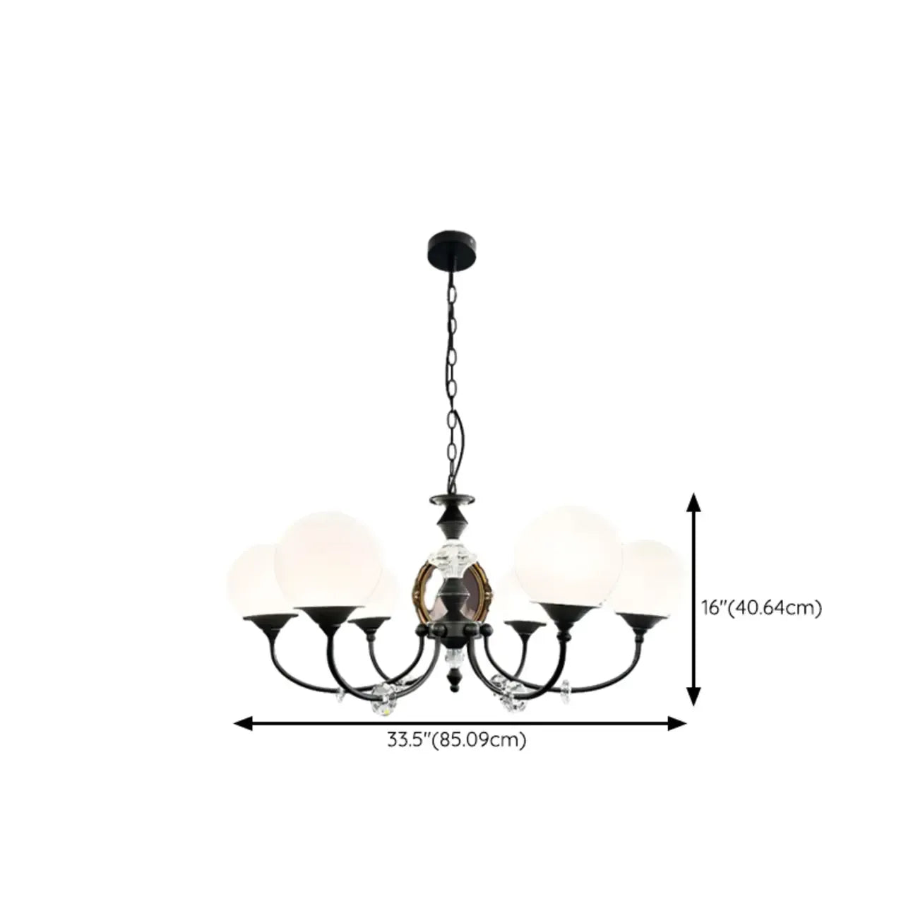 Lustre moderne à 6 lumières en verre noir avec accents de cristal
