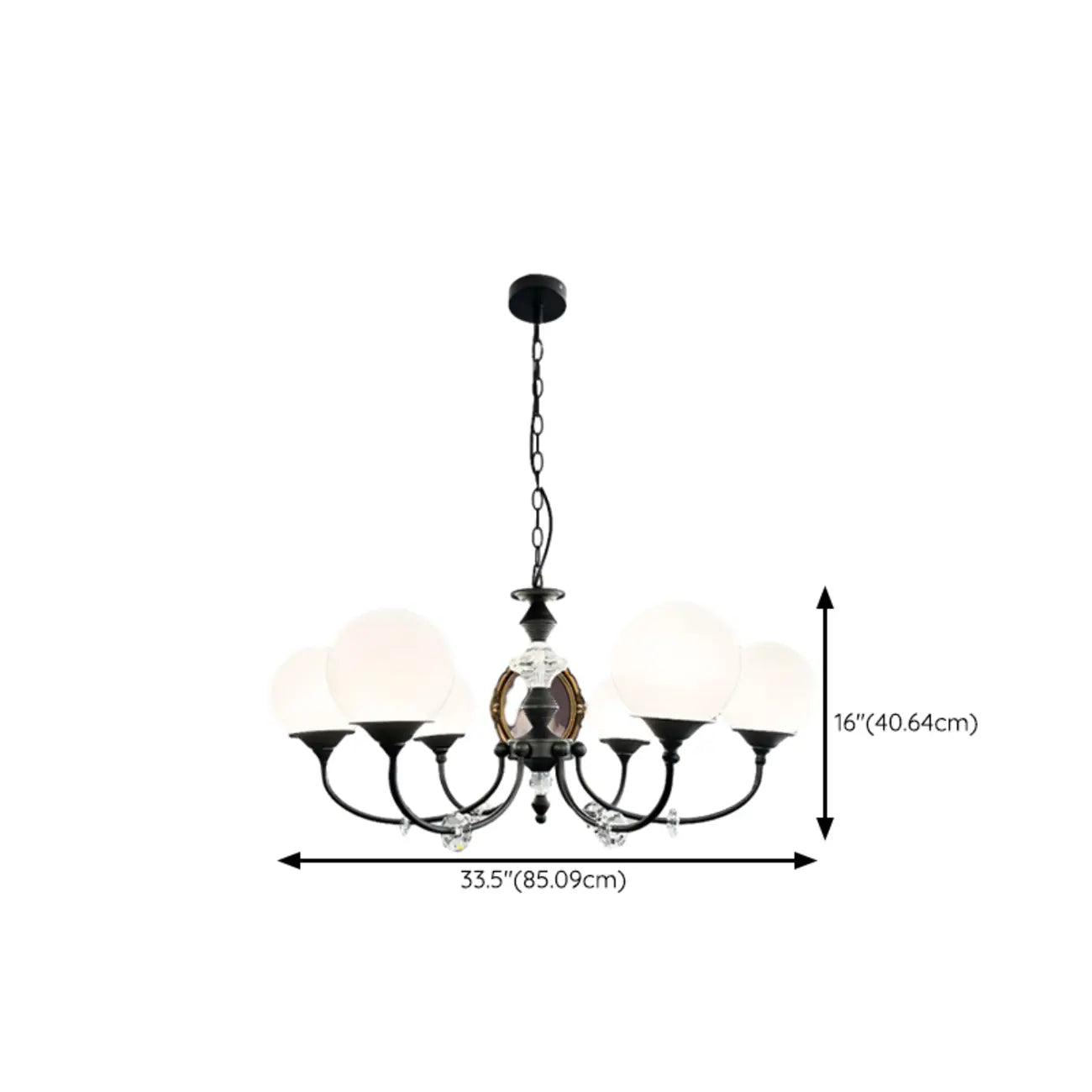 Lustre moderne à 6 lumières en verre noir avec accents de cristal
