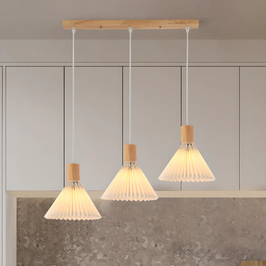 Suspension pour îlot de cuisine en bois avec abat-jour en verre et longueur réglable