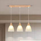 Lampadario a sospensione moderno a 3 luci in vetro e legno per isola cucina