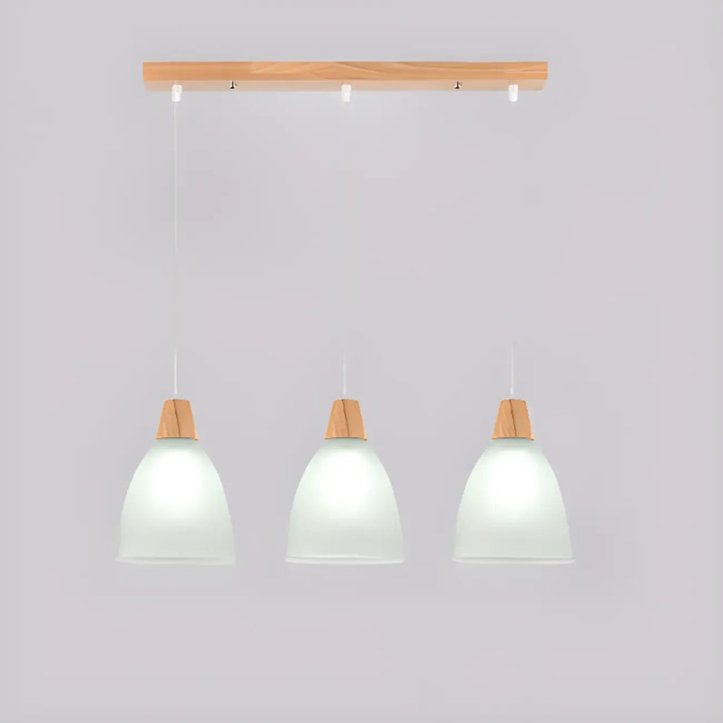 Lampadario a sospensione moderno a 3 luci in vetro e legno per isola cucina