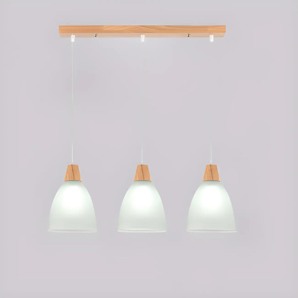 Lampadario a sospensione moderno a 3 luci in vetro e legno per isola cucina