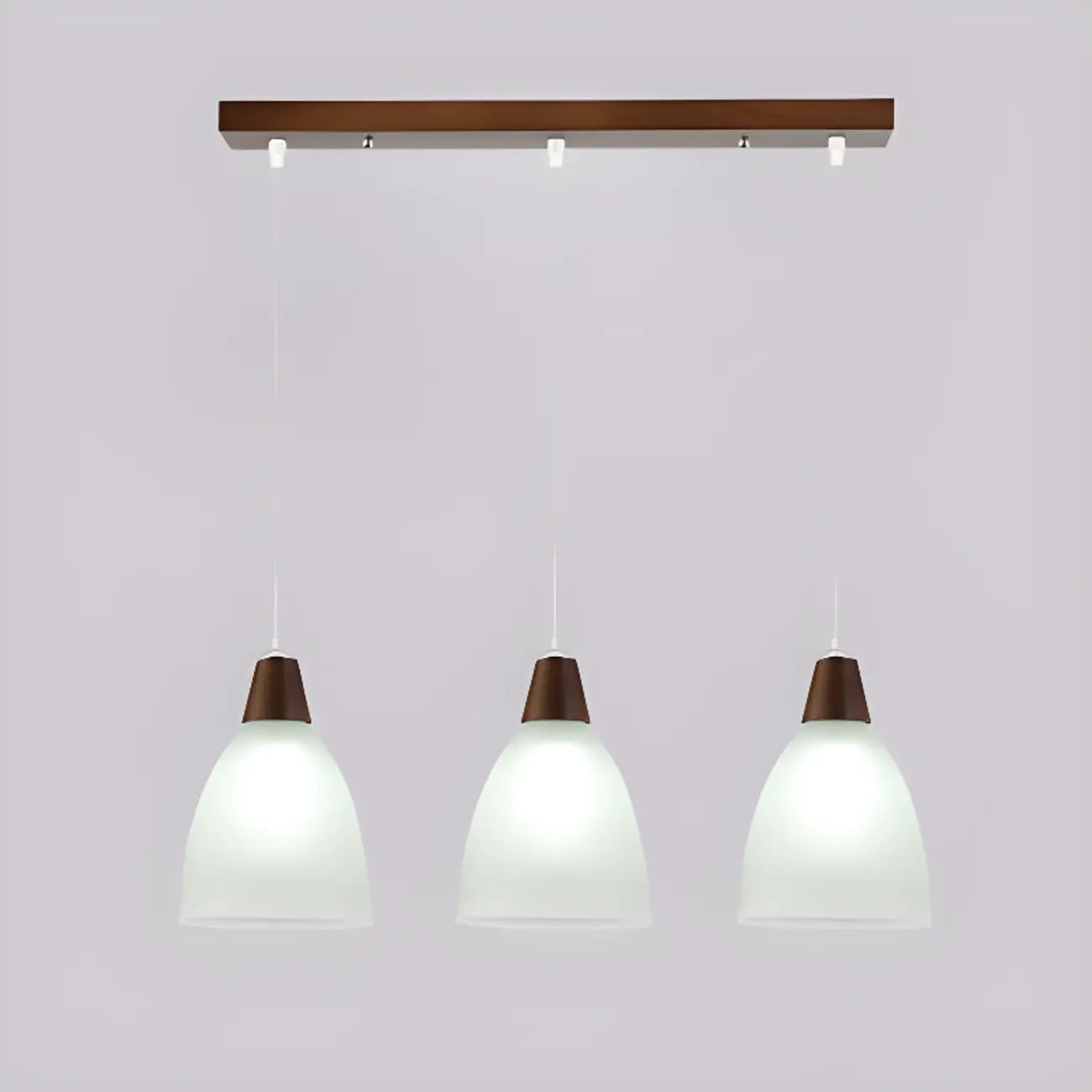 Lampadario a sospensione moderno a 3 luci in vetro e legno per isola cucina