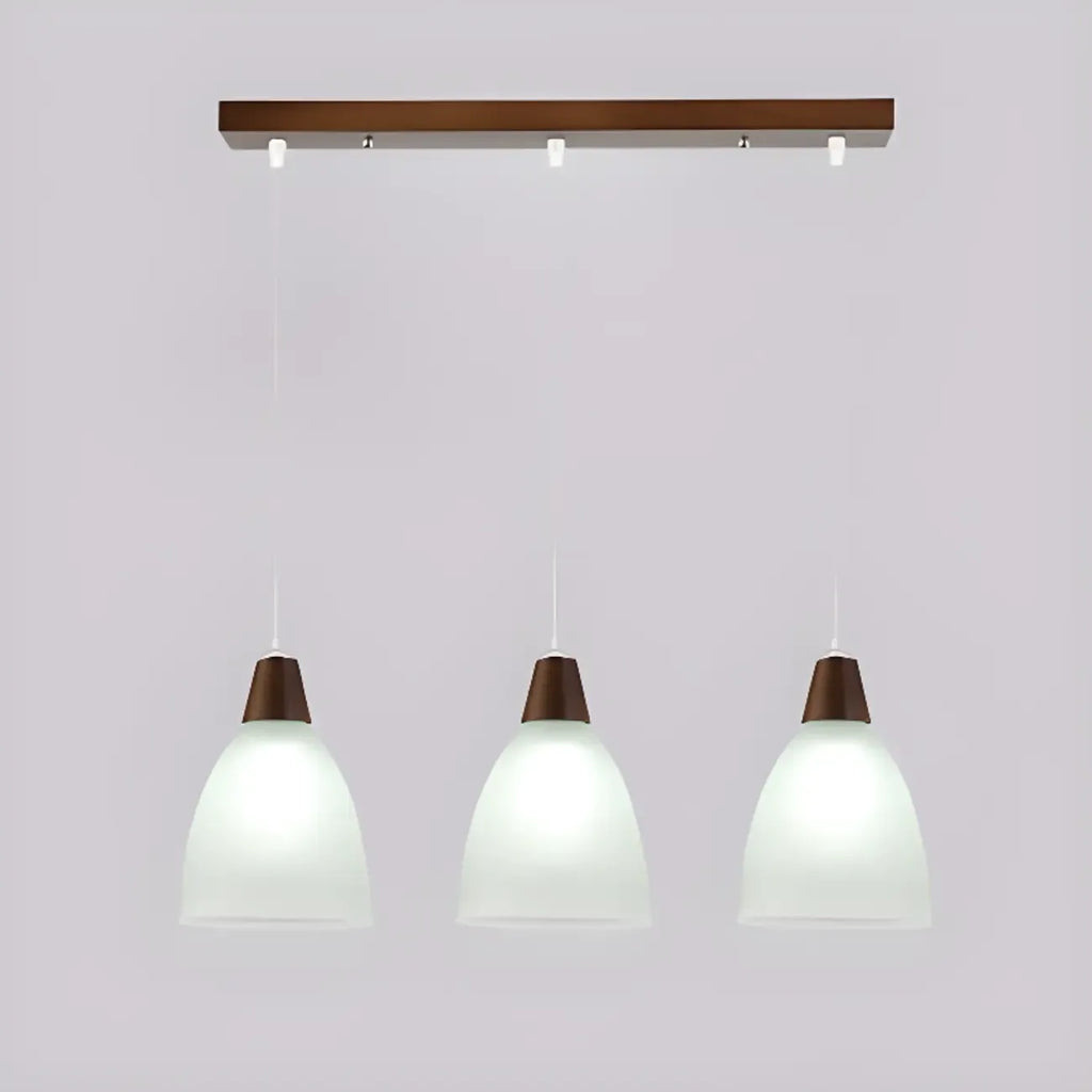 Lampadario a sospensione moderno a 3 luci in vetro e legno per isola cucina