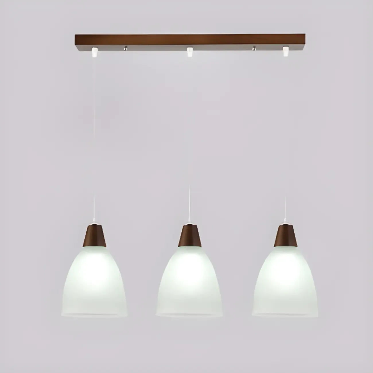 Lampadario a sospensione moderno a 3 luci in vetro e legno per isola cucina
