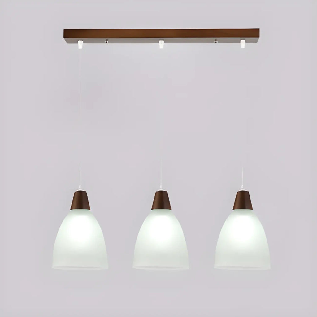 Lampadario a sospensione moderno a 3 luci in vetro e legno per isola cucina
