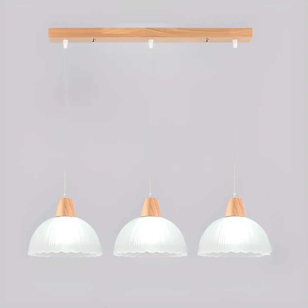 Lampadario a sospensione moderno a 3 luci in vetro e legno per isola cucina