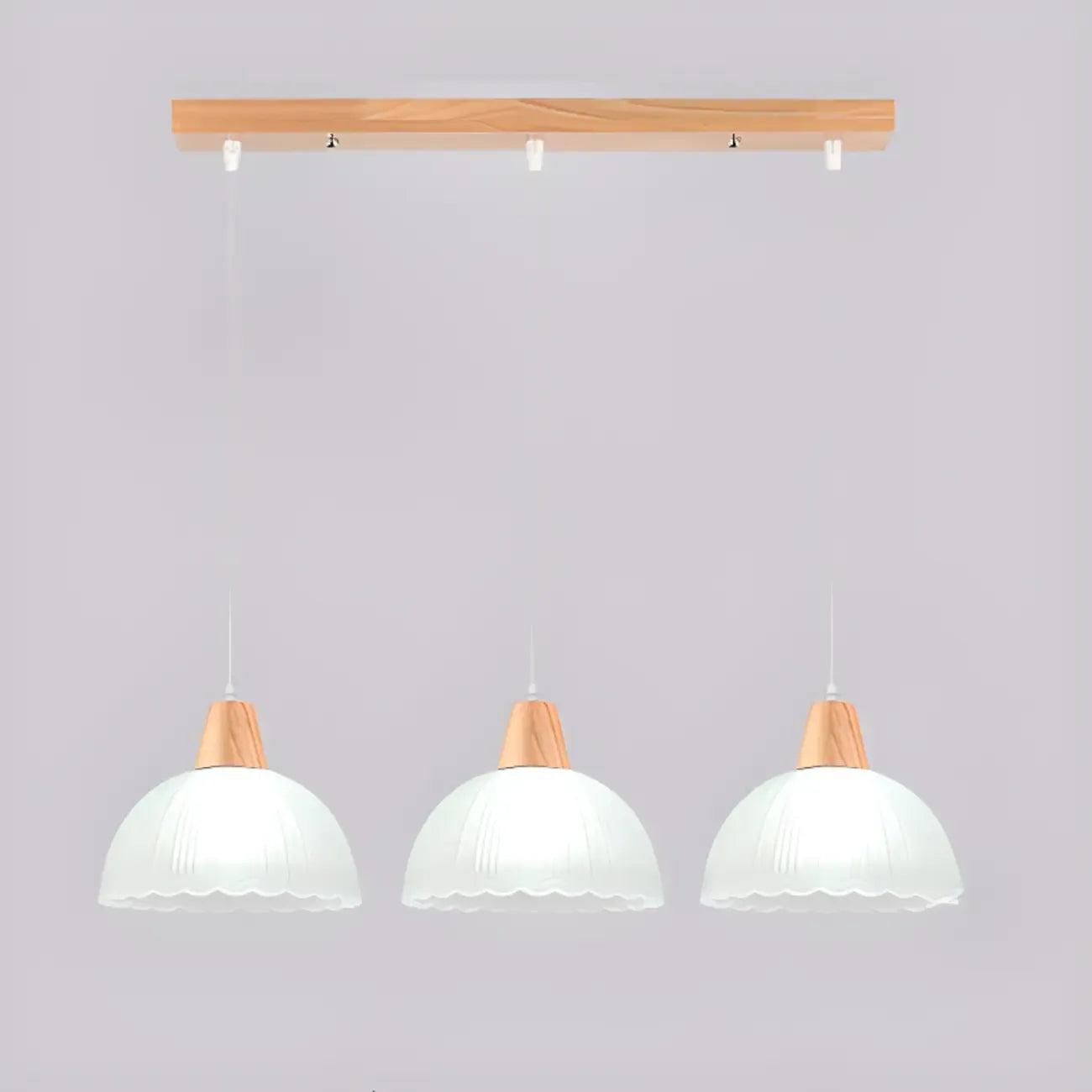 Lampadario a sospensione moderno a 3 luci in vetro e legno per isola cucina
