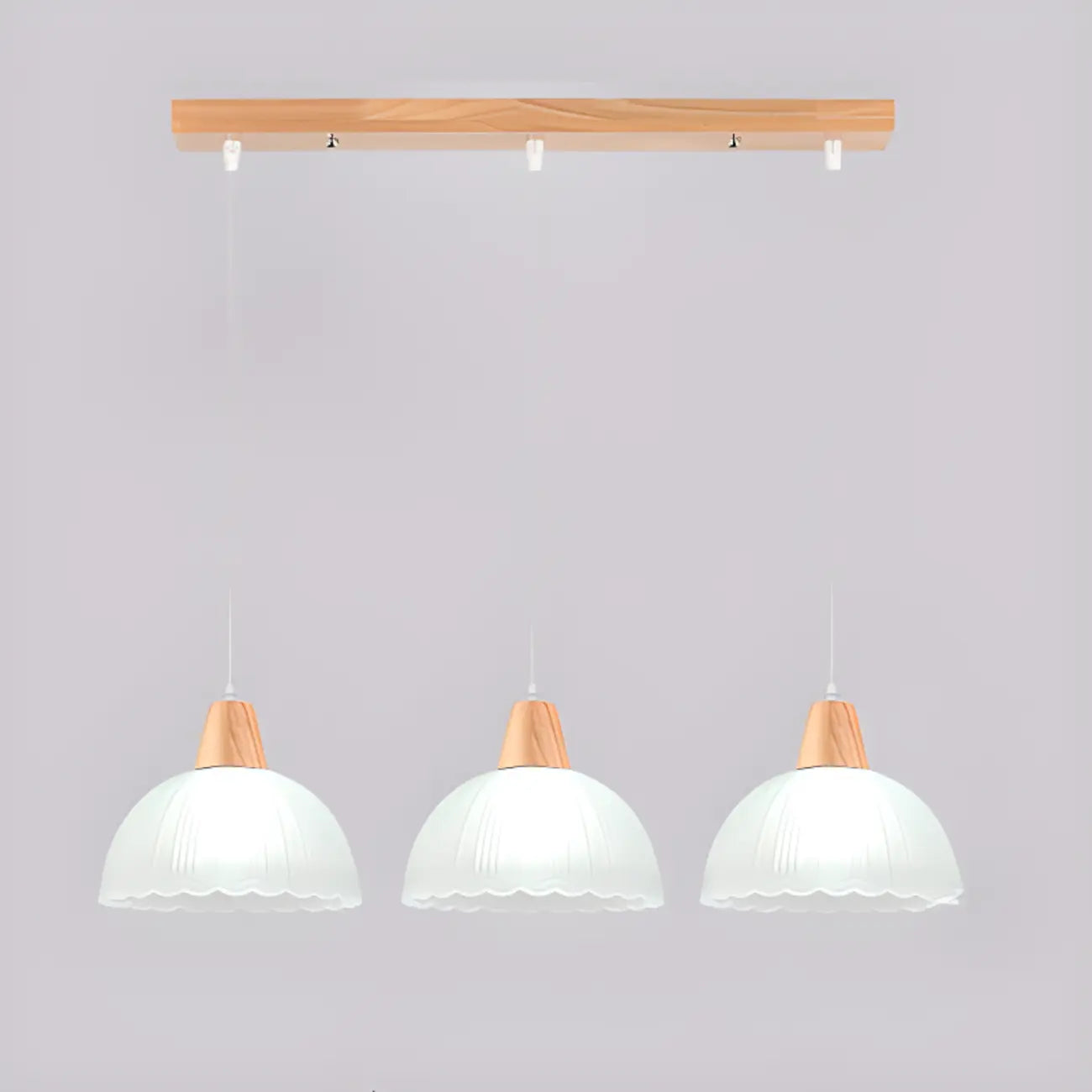 Lampadario a sospensione moderno a 3 luci in vetro e legno per isola cucina