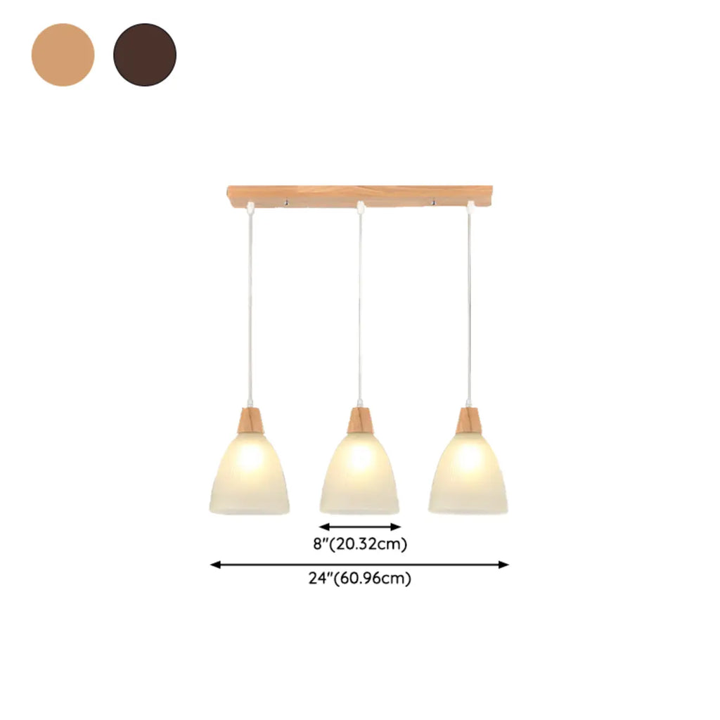 Lampadario a sospensione moderno a 3 luci in vetro e legno per isola cucina