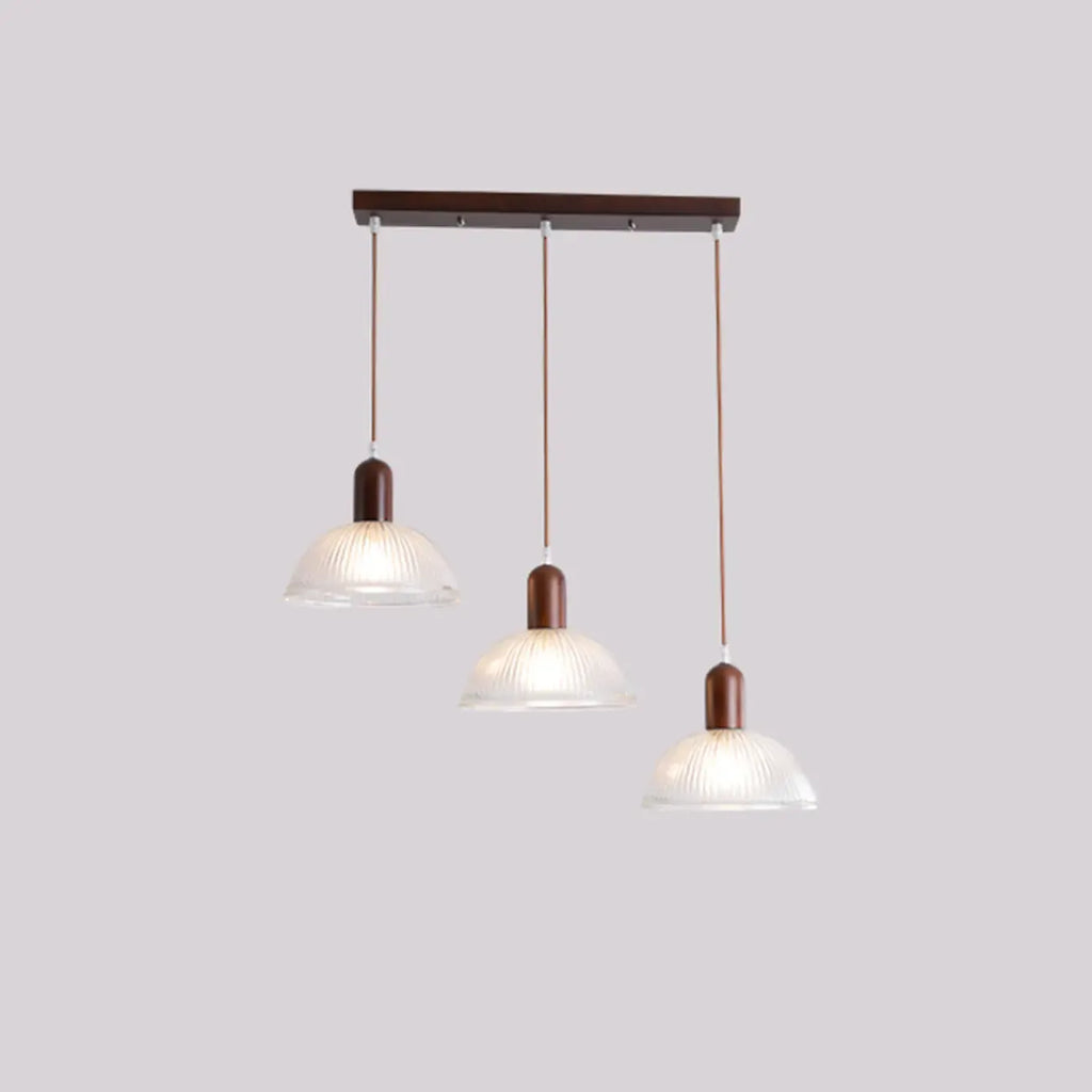 Suspension moderne à 3 lumières en bois et verre pour îlot de cuisine