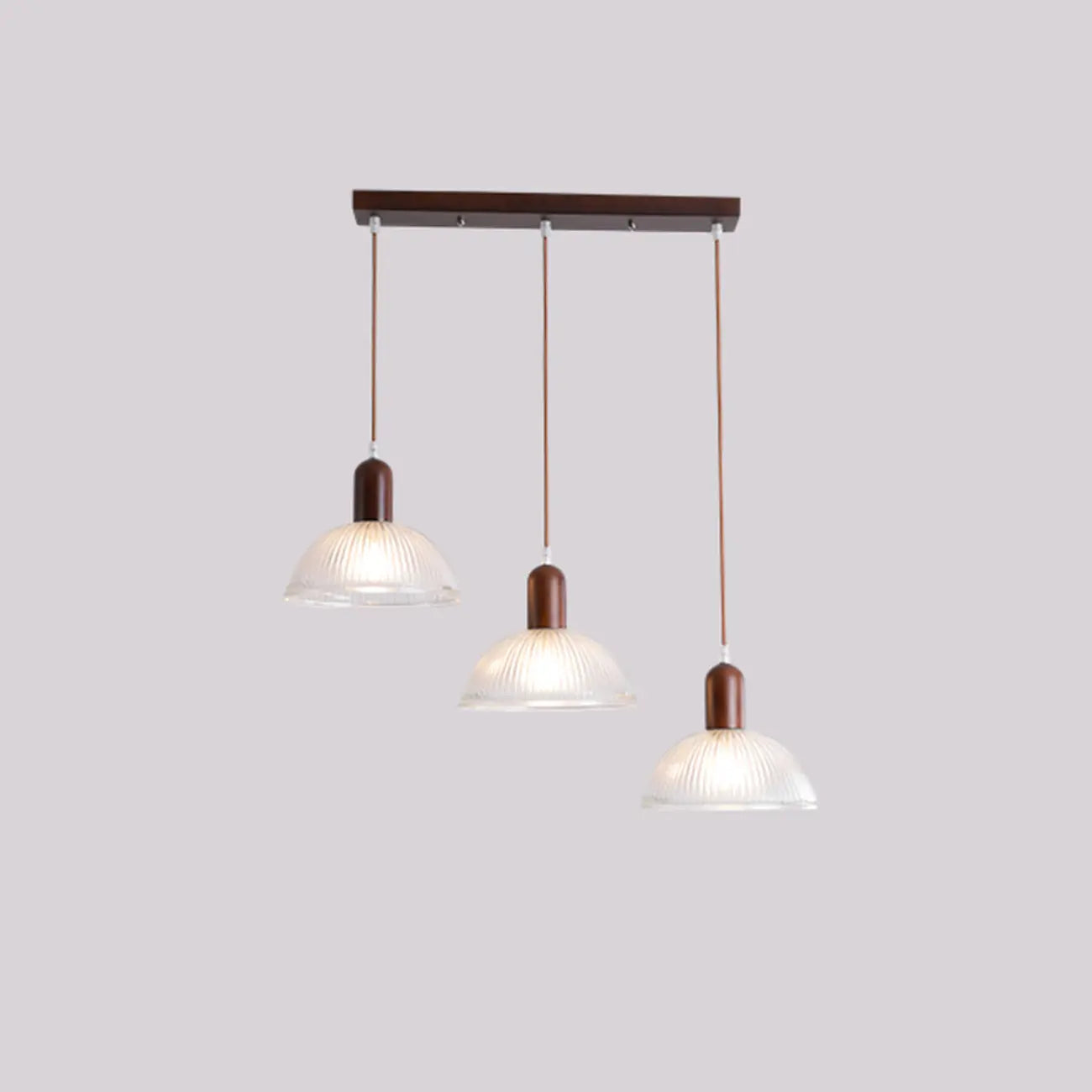 Suspension moderne à 3 lumières en bois et verre pour îlot de cuisine